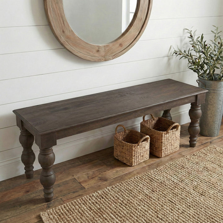 French Country 58" Bench, Coffee Brown