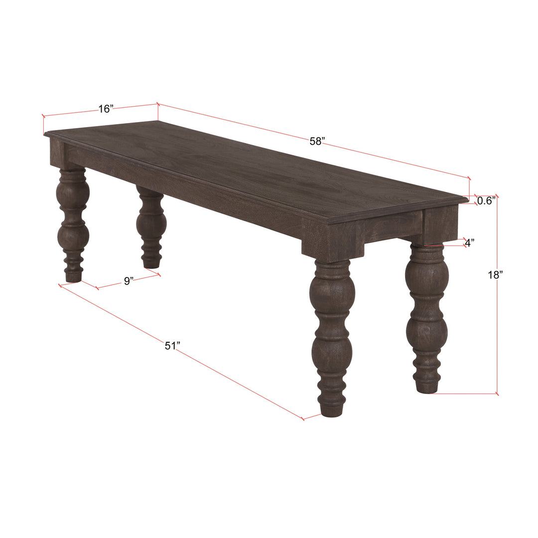 French Country 58" Bench, Coffee Brown