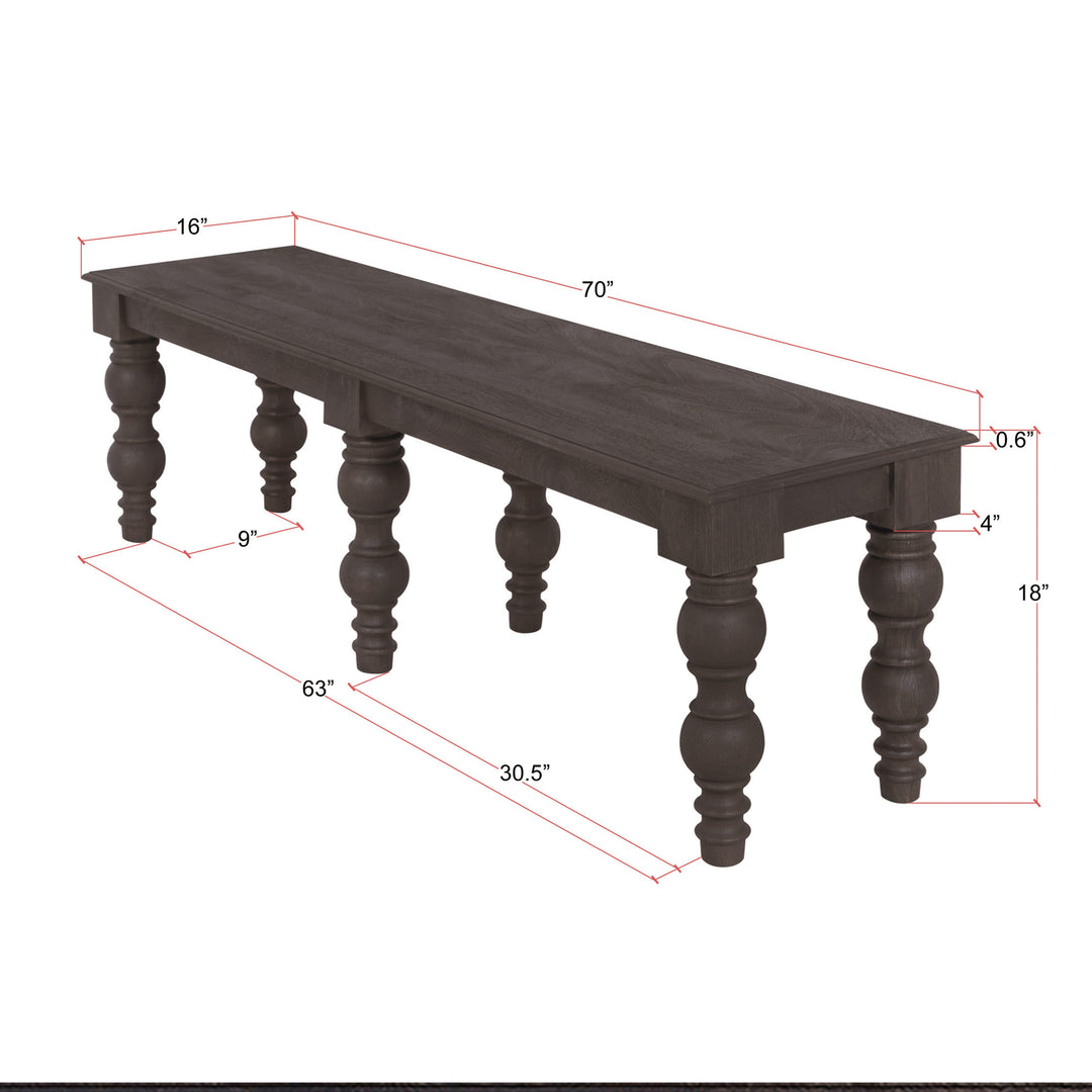 French Country 70" Bench, Coffee Brown
