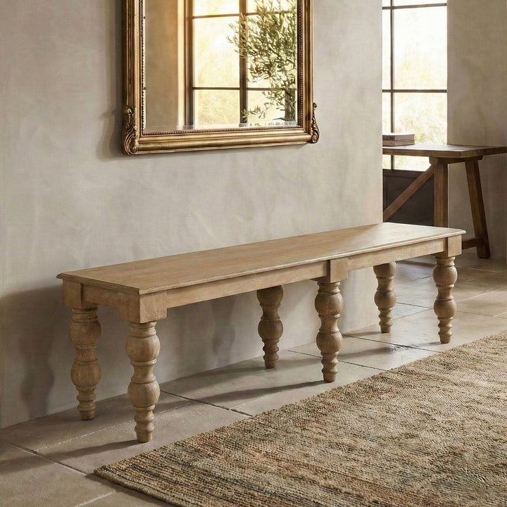 French Country 70" Bench, Natural-Rustic White