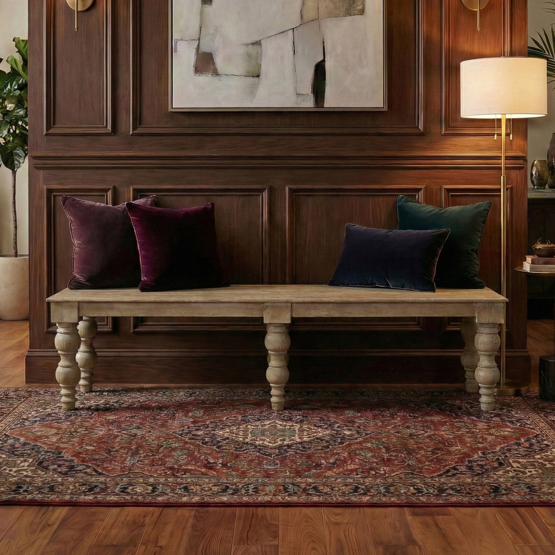 French Country 70" Bench, Natural-Rustic White