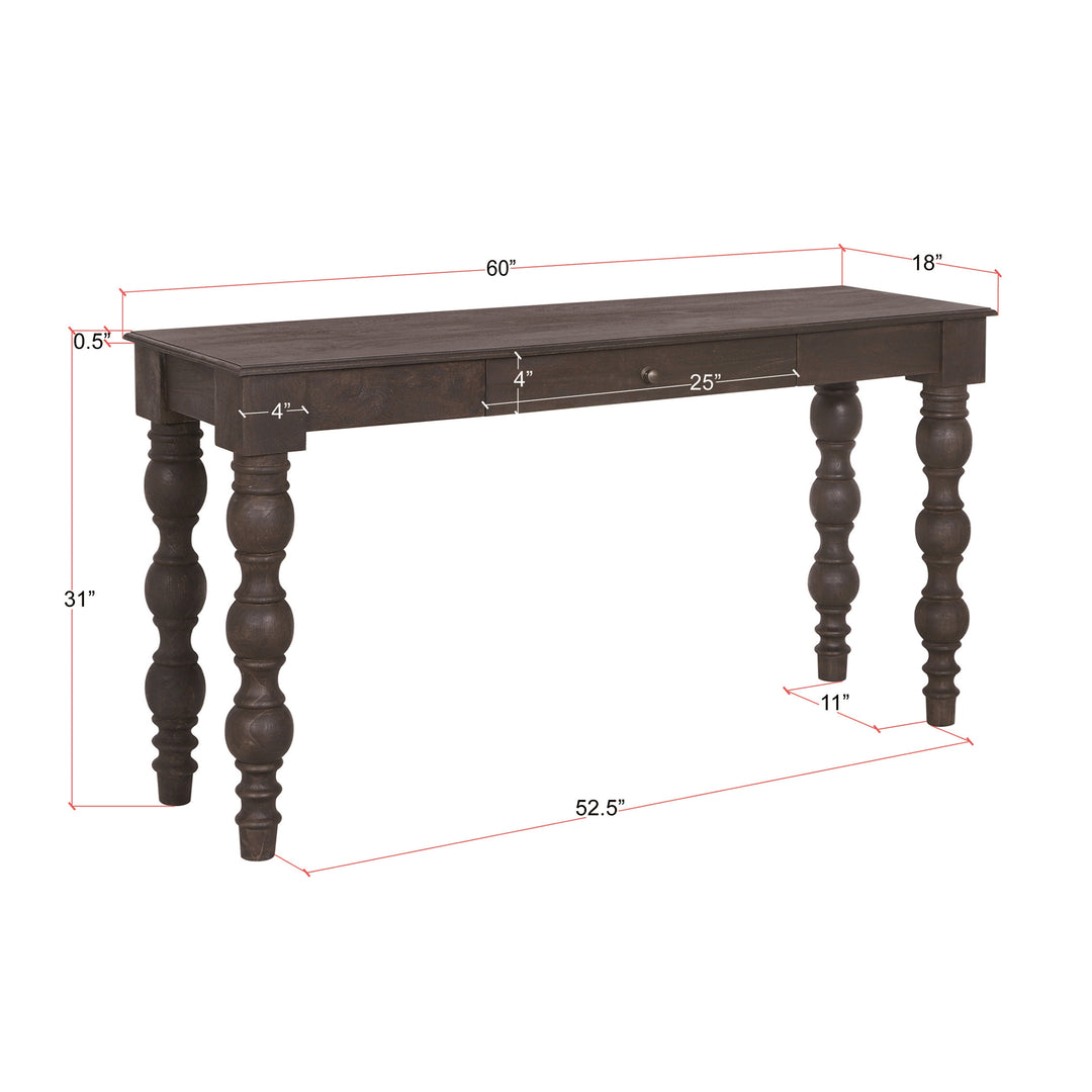 French Country Console Table with Drawer, Coffee Brown