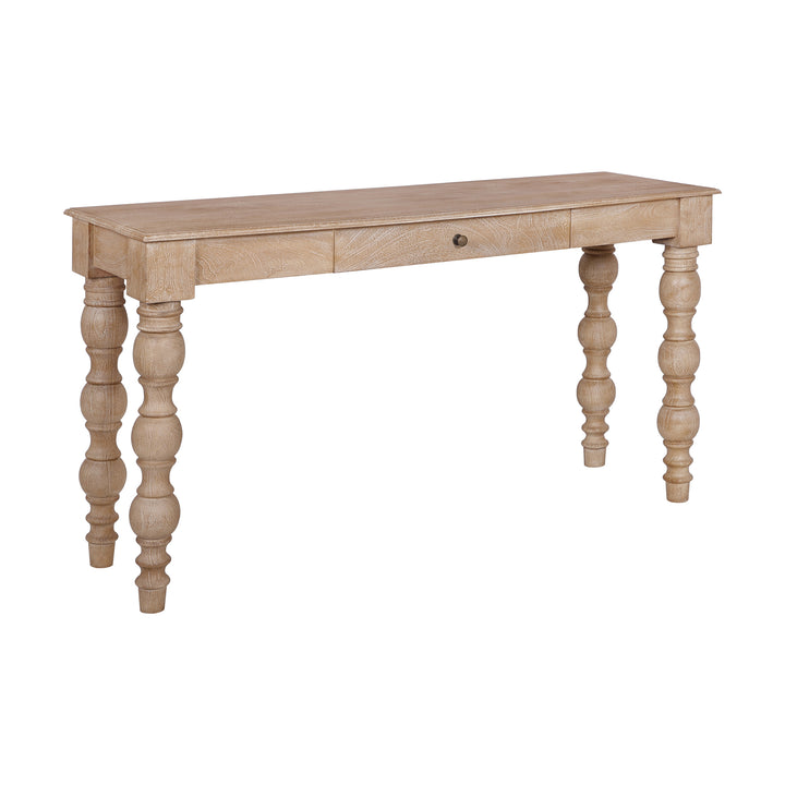 French Country Console Table with Drawer, Natural-Rustic White