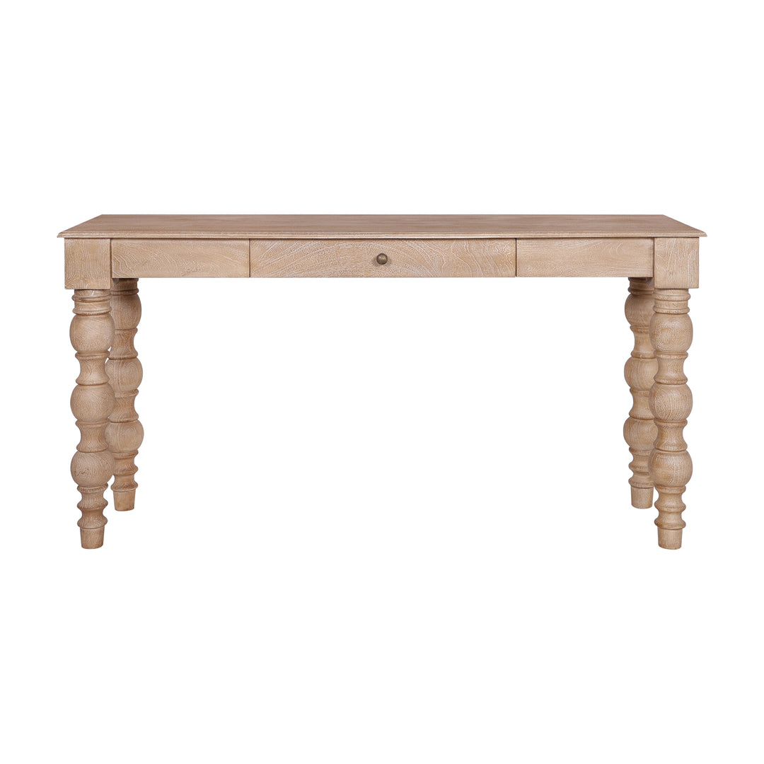 French Country Console Table with Drawer, Natural-Rustic White