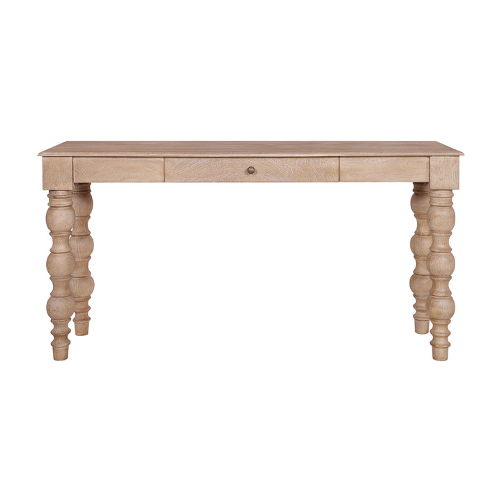 French Country Console Table with Drawer, Natural-Rustic White