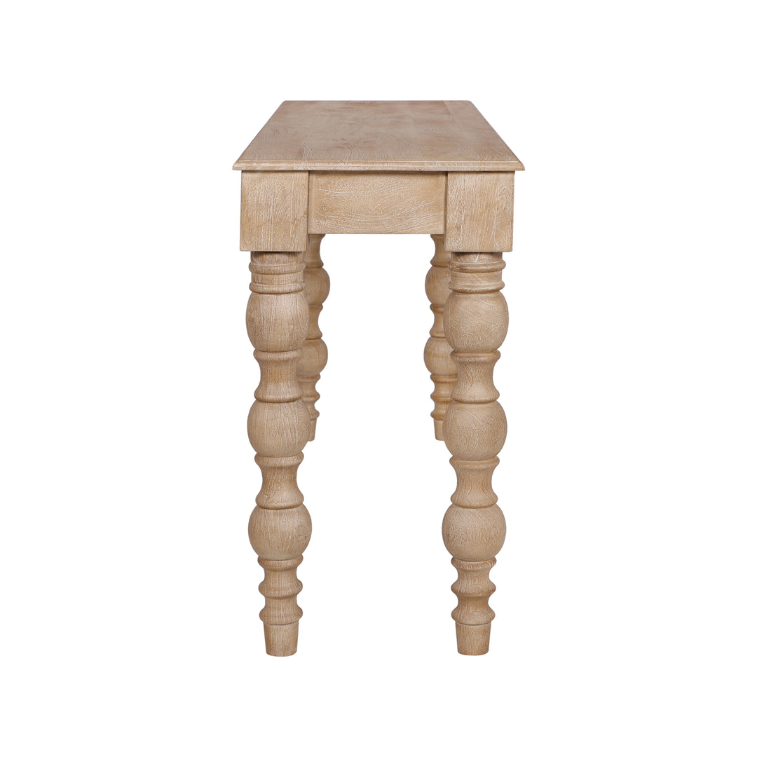 French Country Console Table with Drawer, Natural-Rustic White