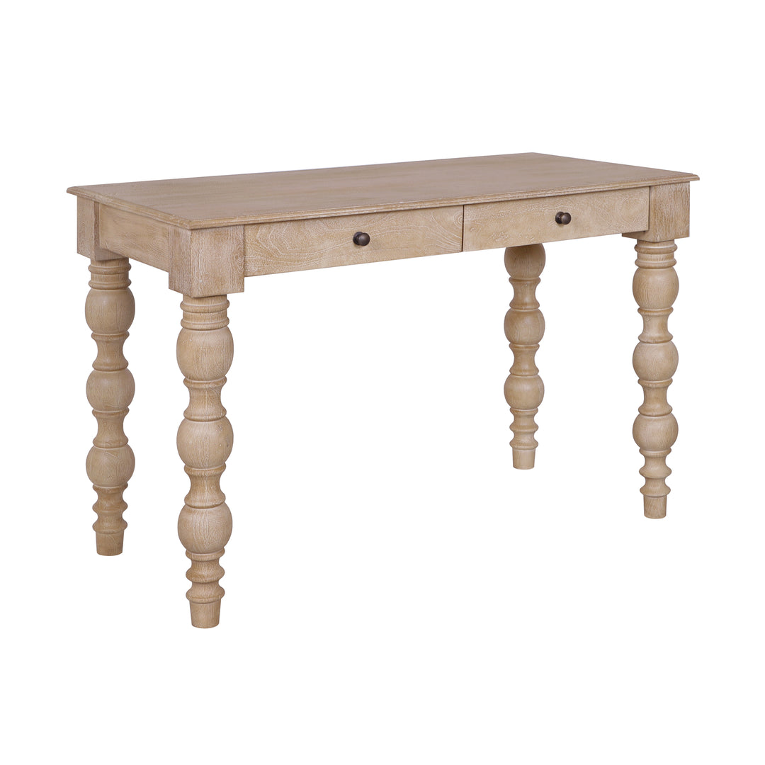 French Country Desk with 2 Drawers, Natural- Rustic White