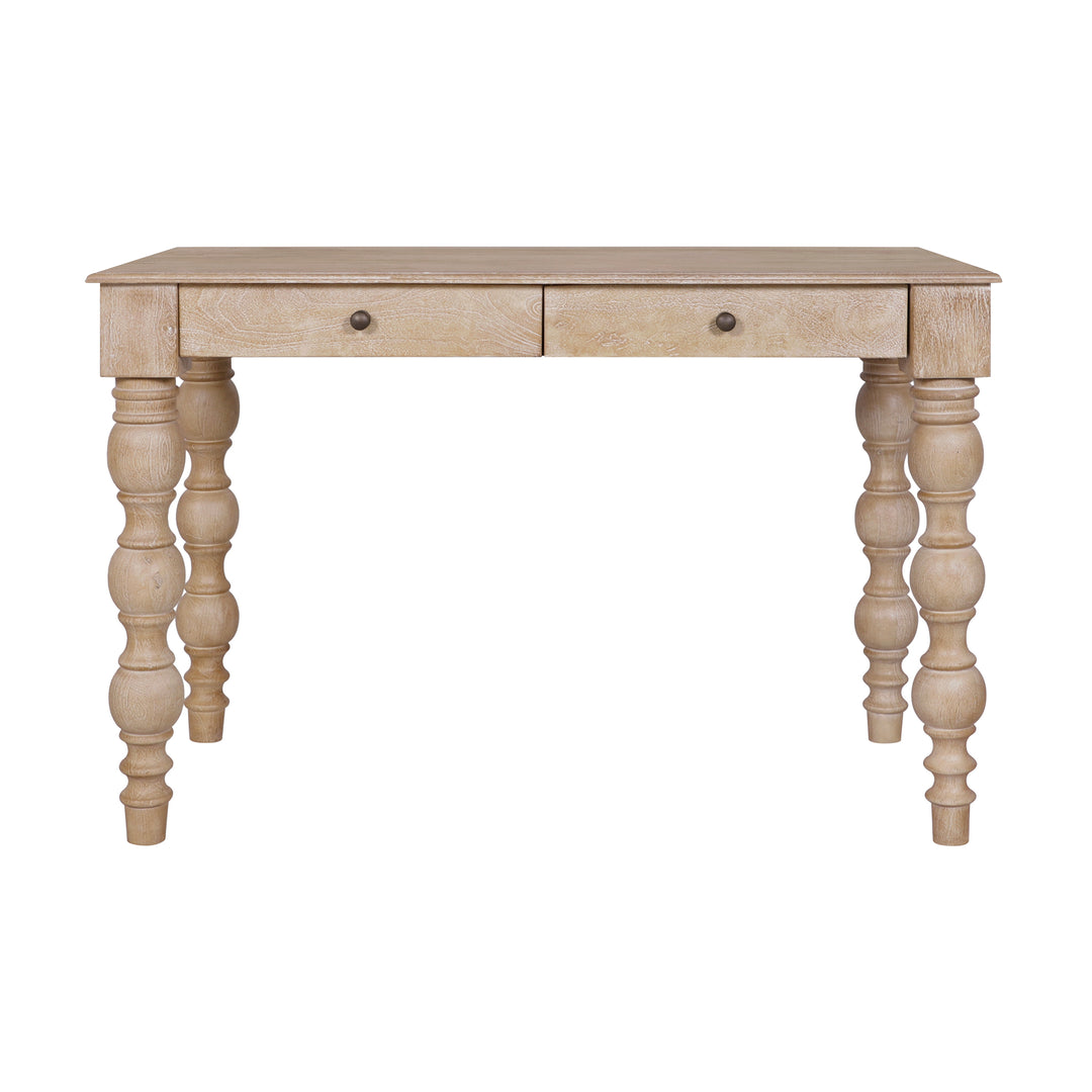 French Country Desk with 2 Drawers, Natural- Rustic White