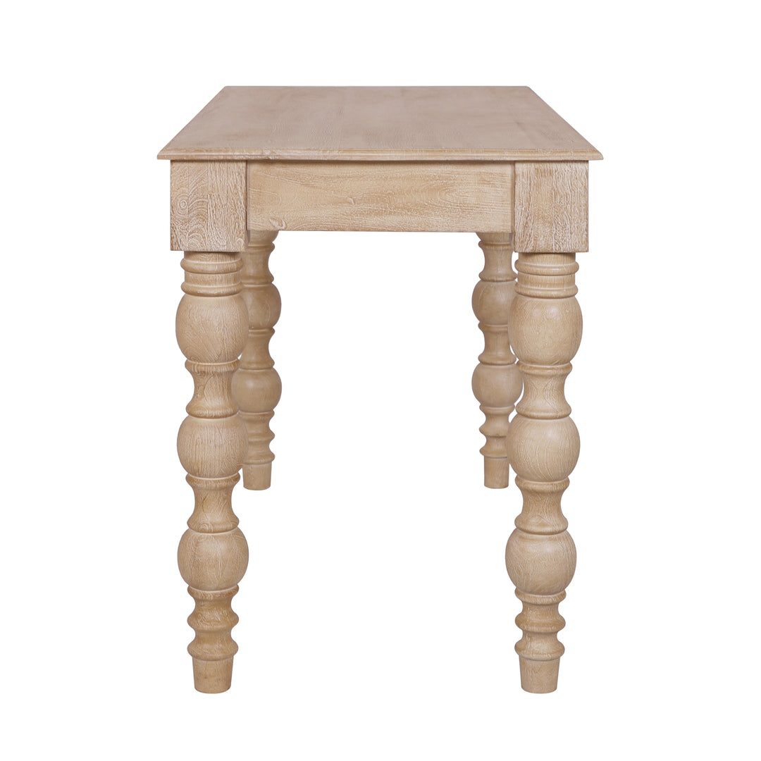 French Country Desk with 2 Drawers, Natural- Rustic White