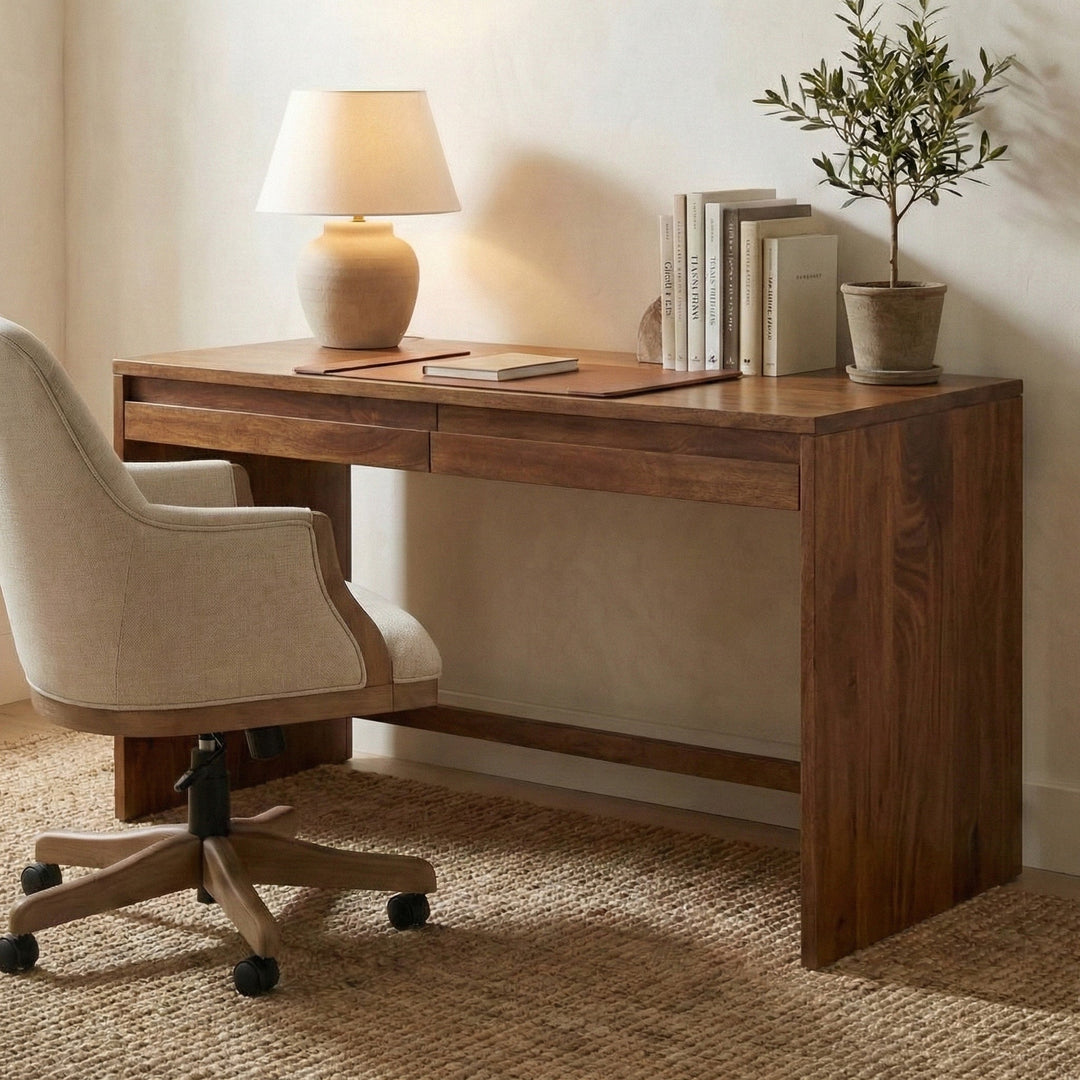 Bennett Modern Desk with Drawers, Walnut