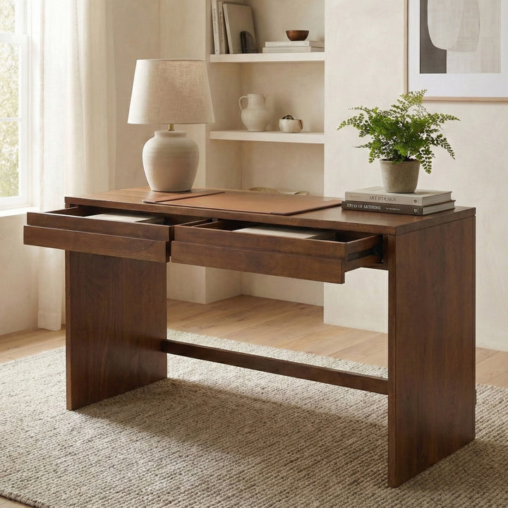 Bennett Modern Desk with Drawers, Walnut