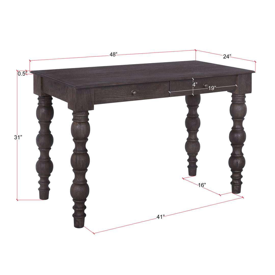 French Country Writing Desk with Drawers, Coffee Brown