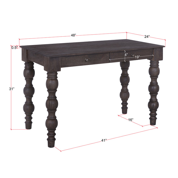 French Country Writing Desk with Drawers, Coffee Brown