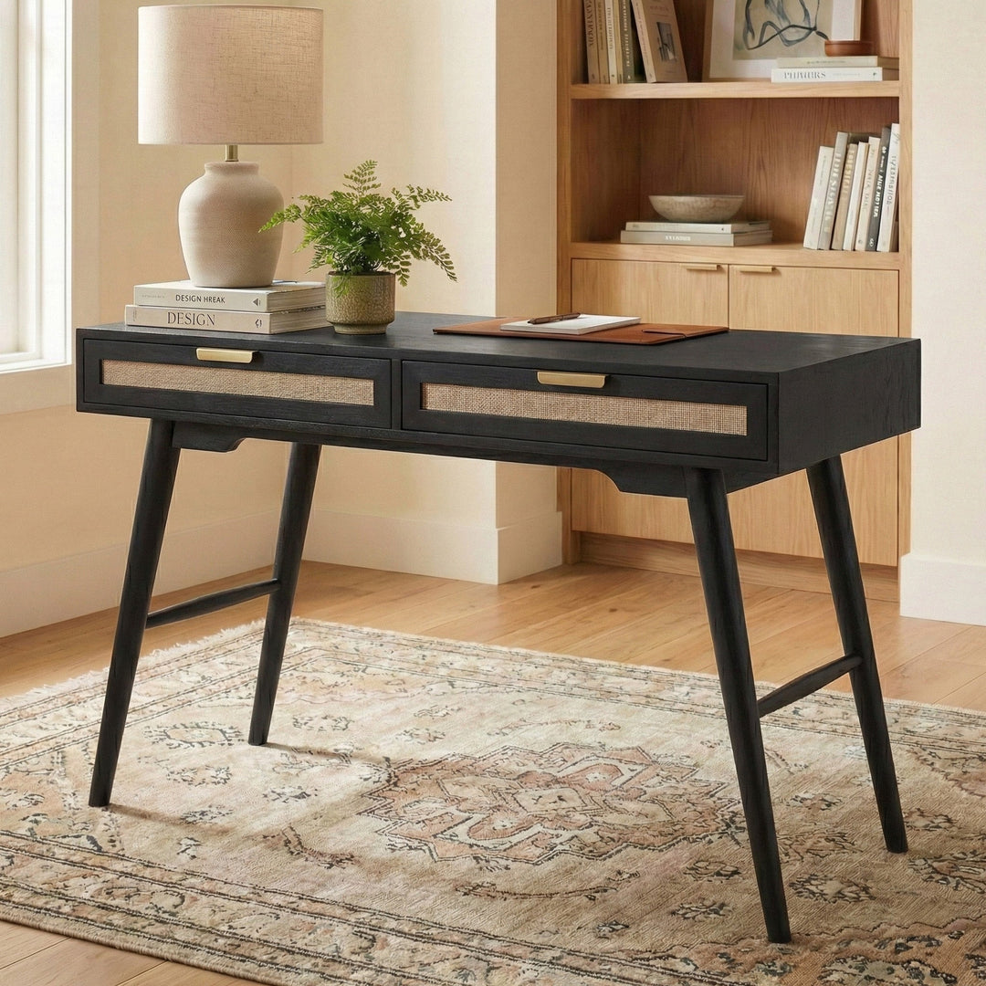 Madison Linen Desk with Built-in Power, Black