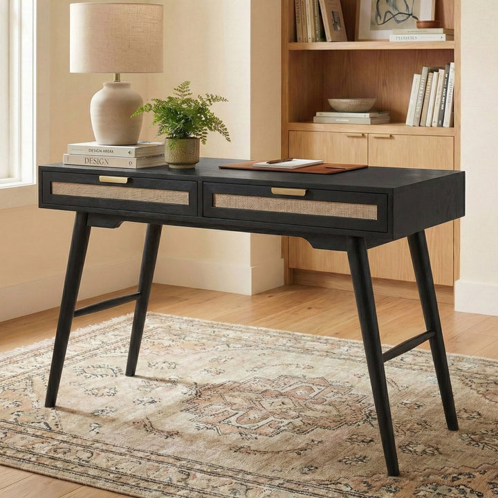 Madison Linen Desk with Built-in Power, Black
