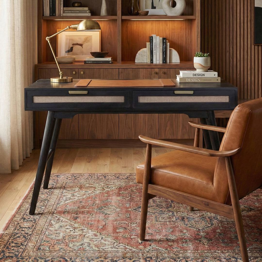 Madison Linen Desk with Built-in Power, Black