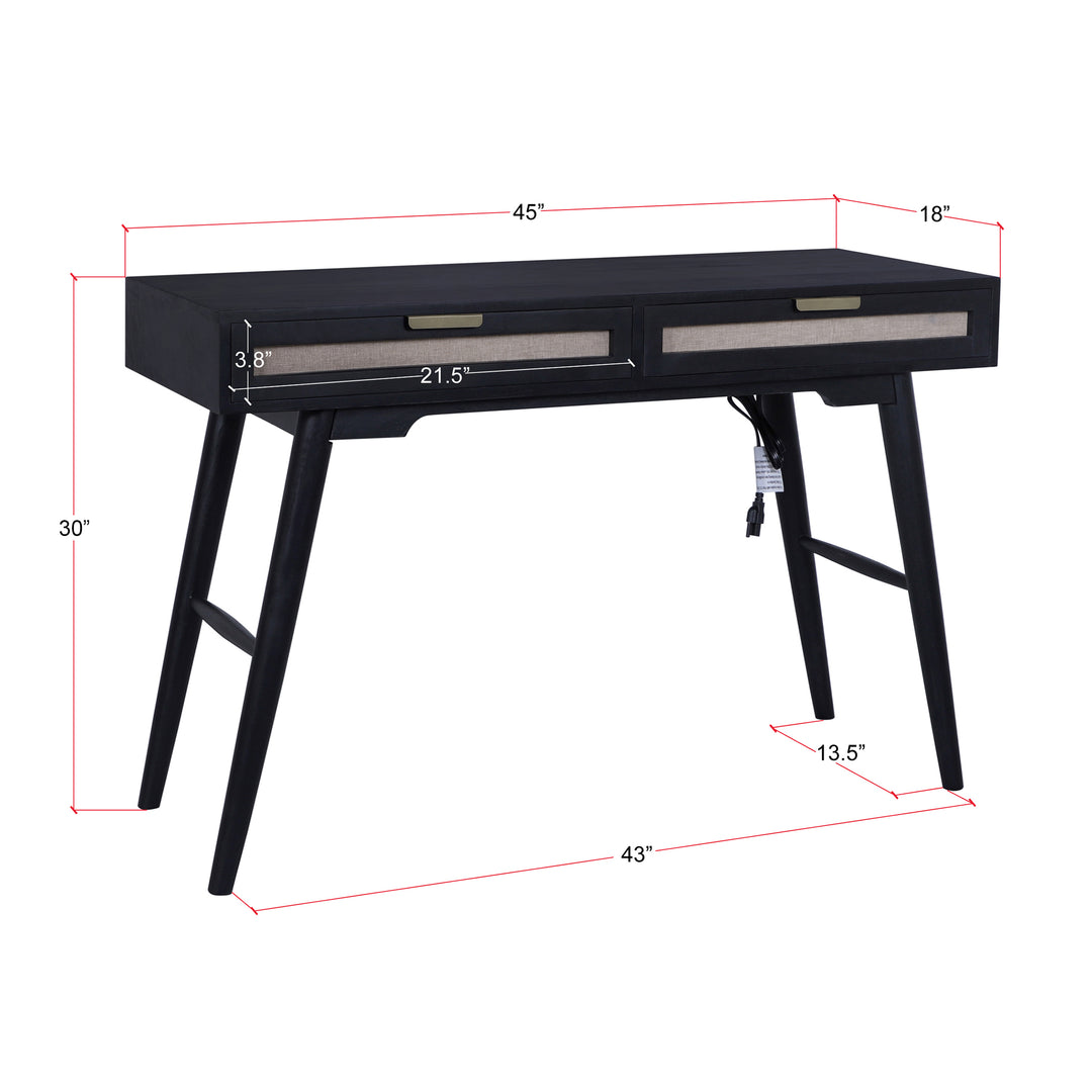 Madison Linen Desk with Built-in Power, Black