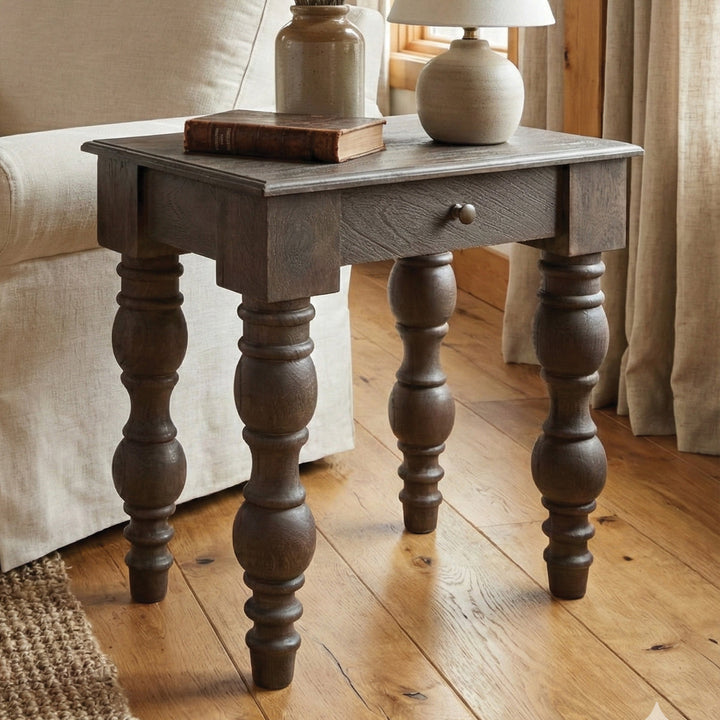 French Country Side Table with Drawer, Coffee Brown