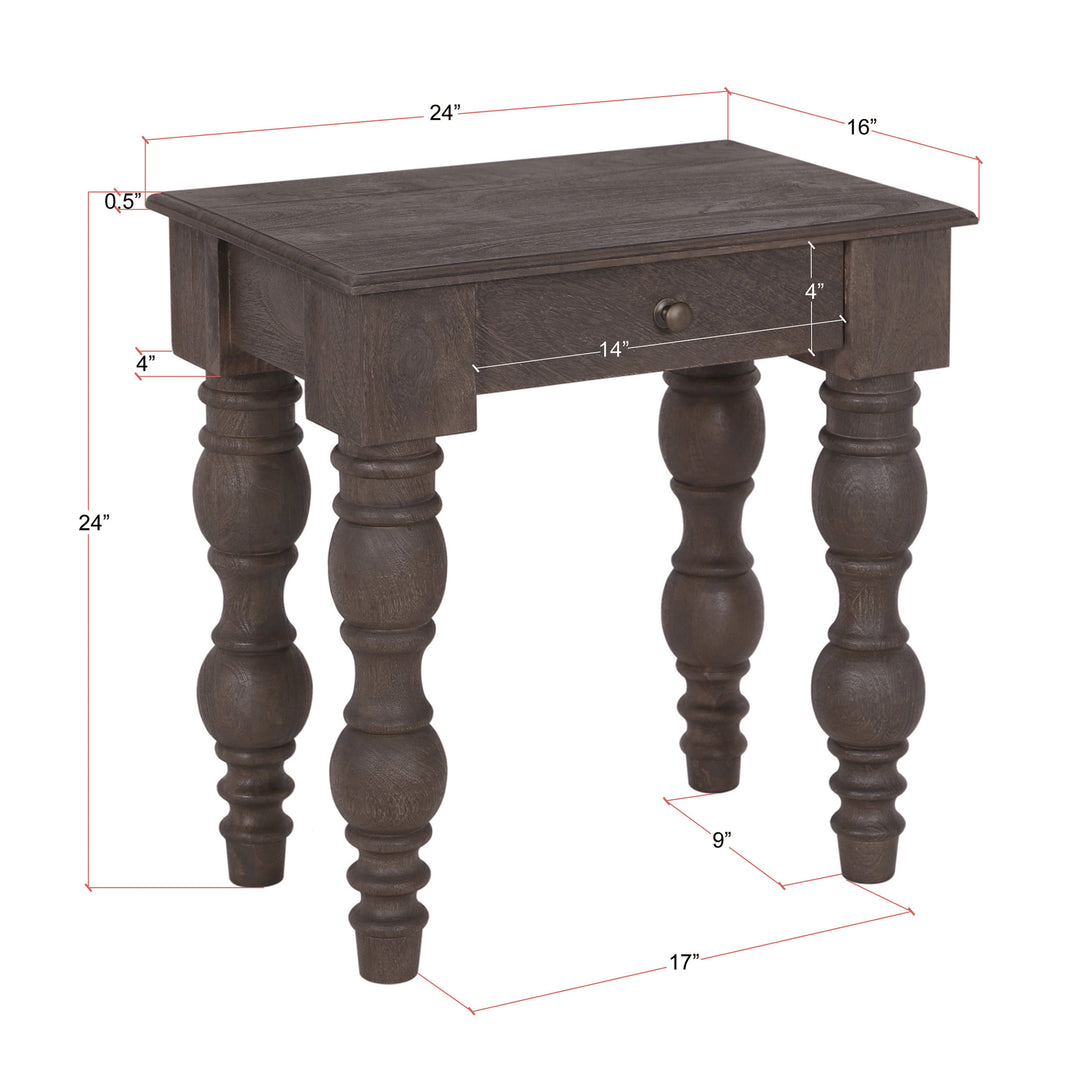 French Country Side Table with Drawer, Coffee Brown