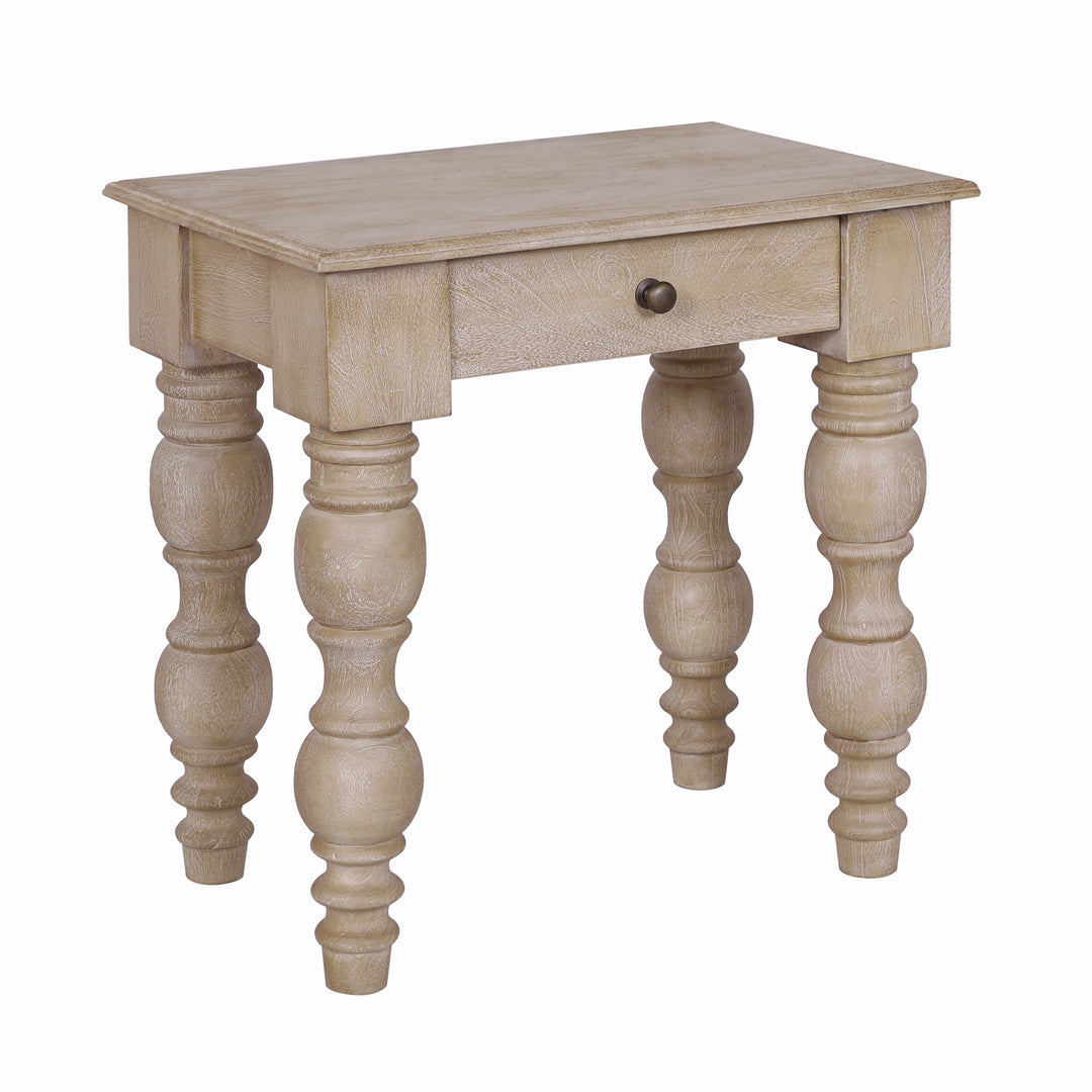French Country Side Table with Drawer, Natural-Rustic White