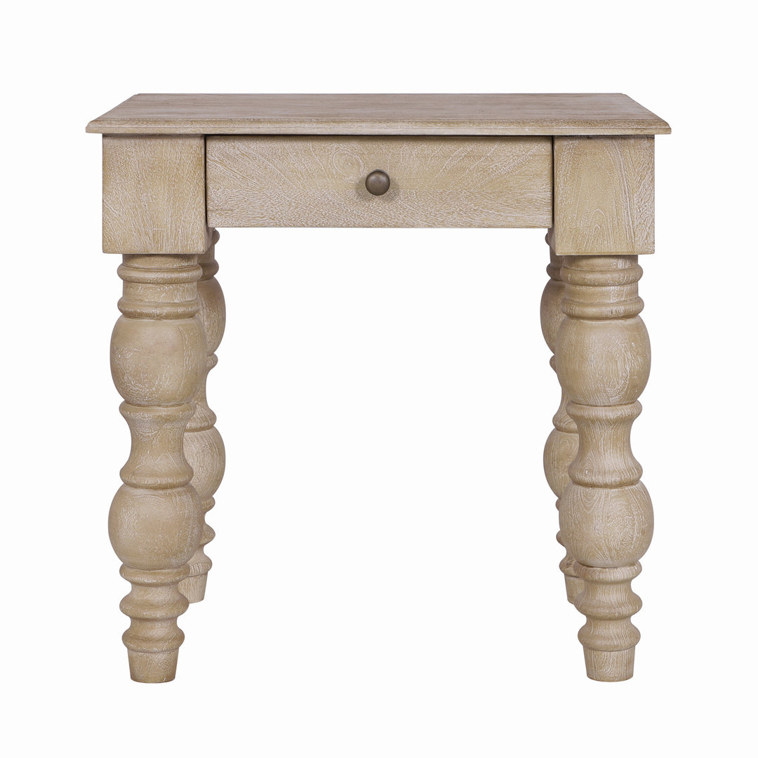 French Country Side Table with Drawer, Natural-Rustic White