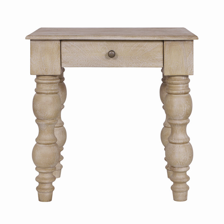 French Country Side Table with Drawer, Natural-Rustic White