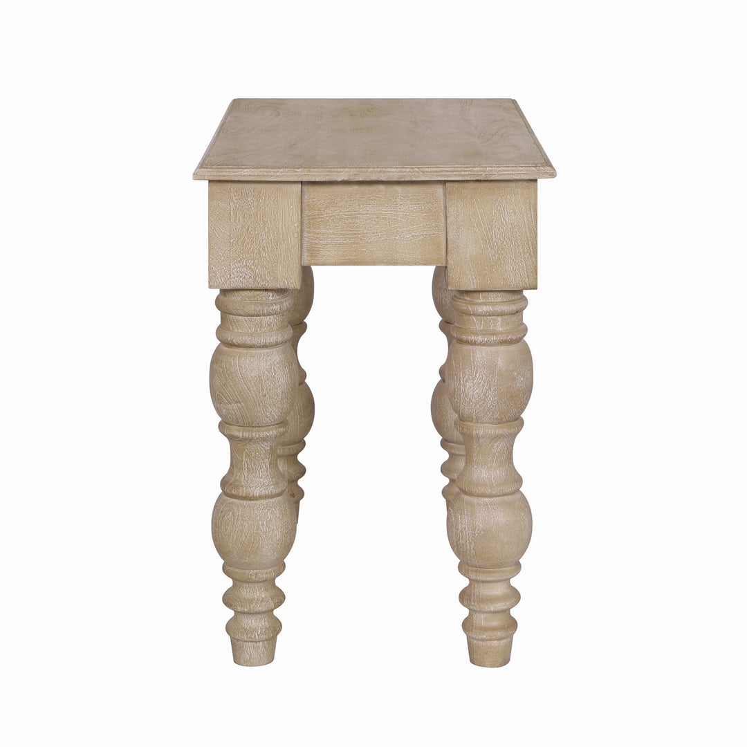 French Country Side Table with Drawer, Natural-Rustic White