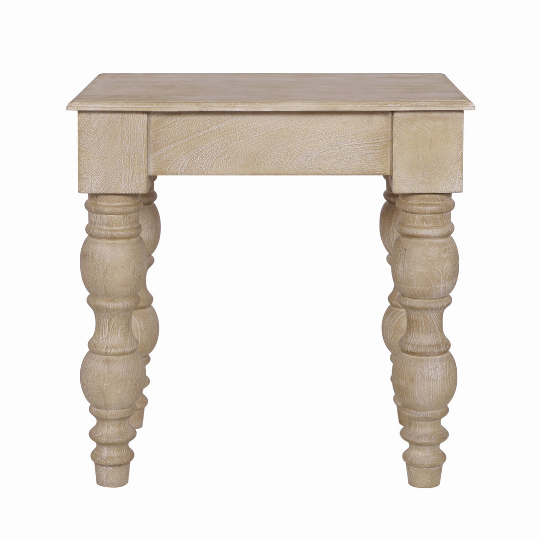 French Country Side Table with Drawer, Natural-Rustic White