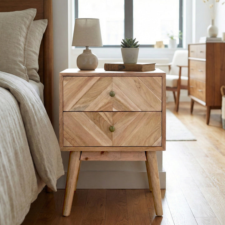 Geometric Mid-Century Modern Nightstand, Natural