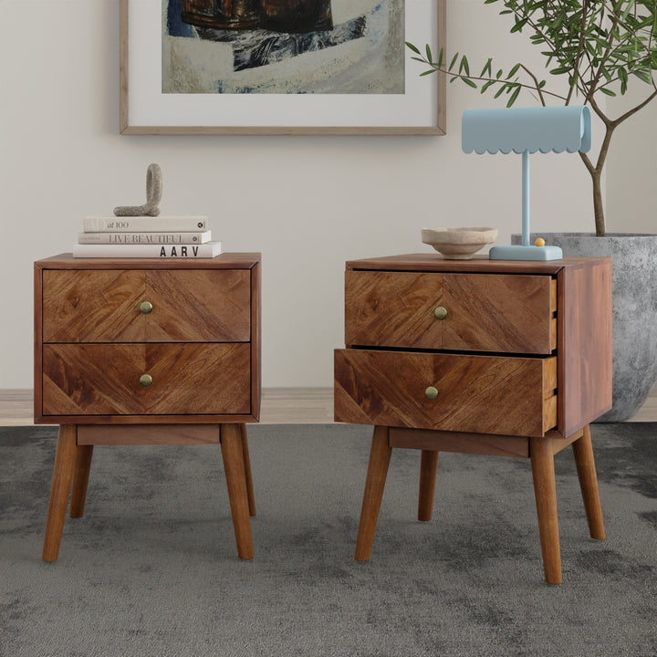 Geometric Mid-Century Modern Nightstand, Acacia Standard