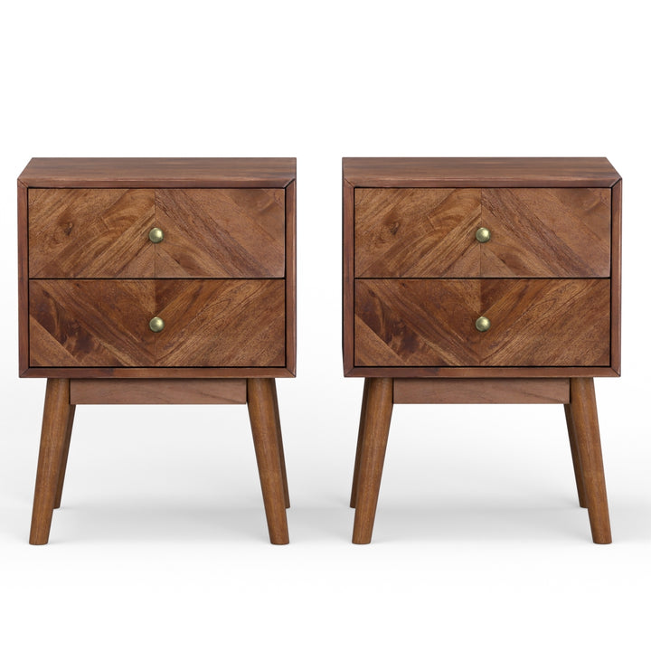 Geometric Mid-Century Modern Nightstand, Acacia Standard