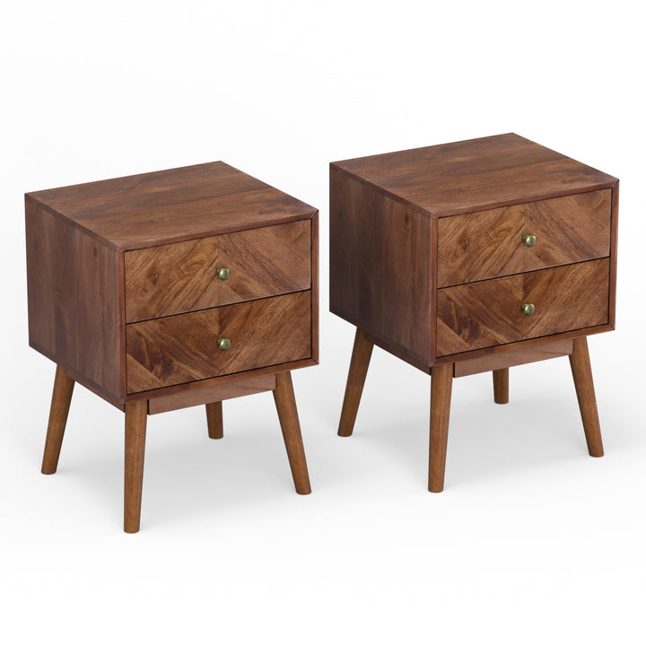 Geometric Mid-Century Modern Nightstand, Acacia Standard