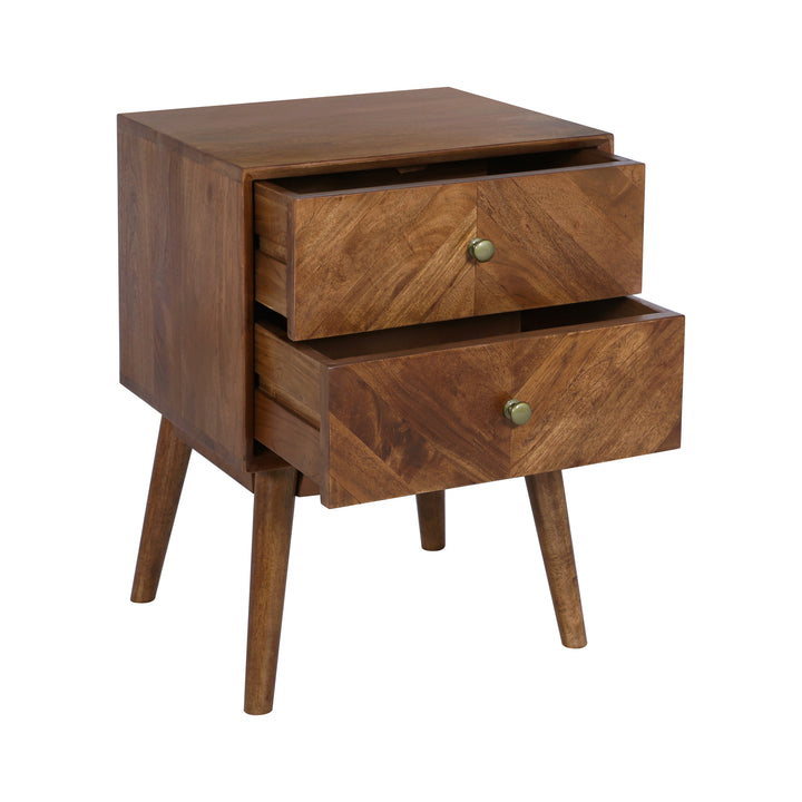 Geometric Mid-Century Modern Nightstand, Acacia Standard
