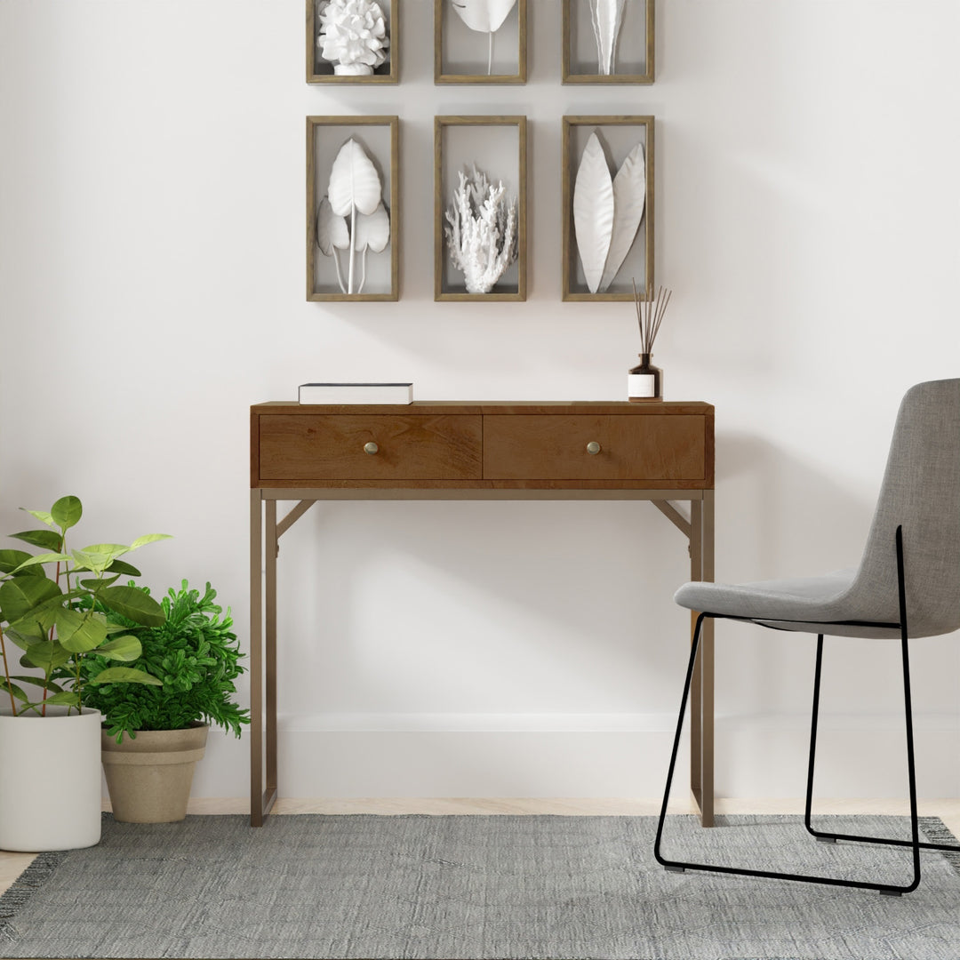 Linden Modular Desk with Built-In Power, Walnut