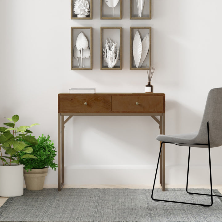 Linden Modular Desk with Built-In Power, Walnut