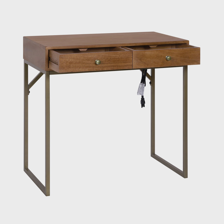 Linden Modular Desk with Built-In Power, Walnut