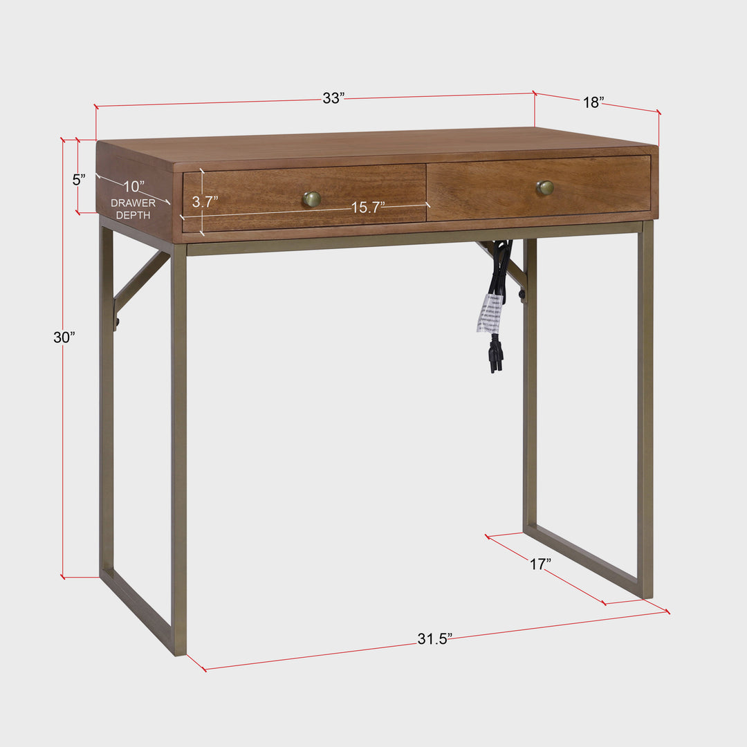 Linden Modular Desk with Built-In Power, Walnut