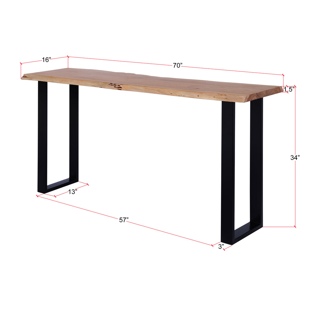 Live Edge Acacia 70"W Console Table with Black Iron Legs, Natural
