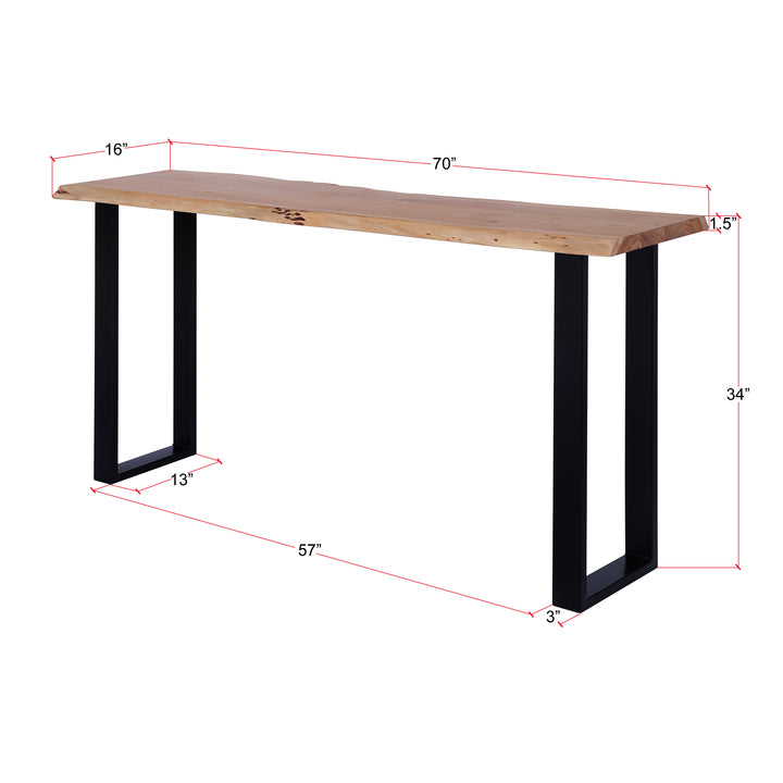 Live Edge Acacia 70"W Console Table with Black Iron Legs, Natural
