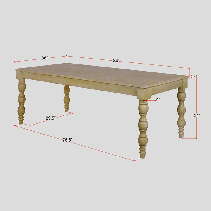 French Country 84" Rectangular Dining Table, Natural-Rustic White