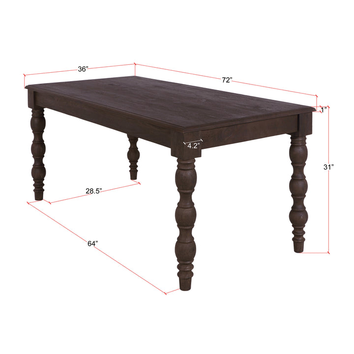 French Country 72" Rectangular Dining Table, Coffee Brown
