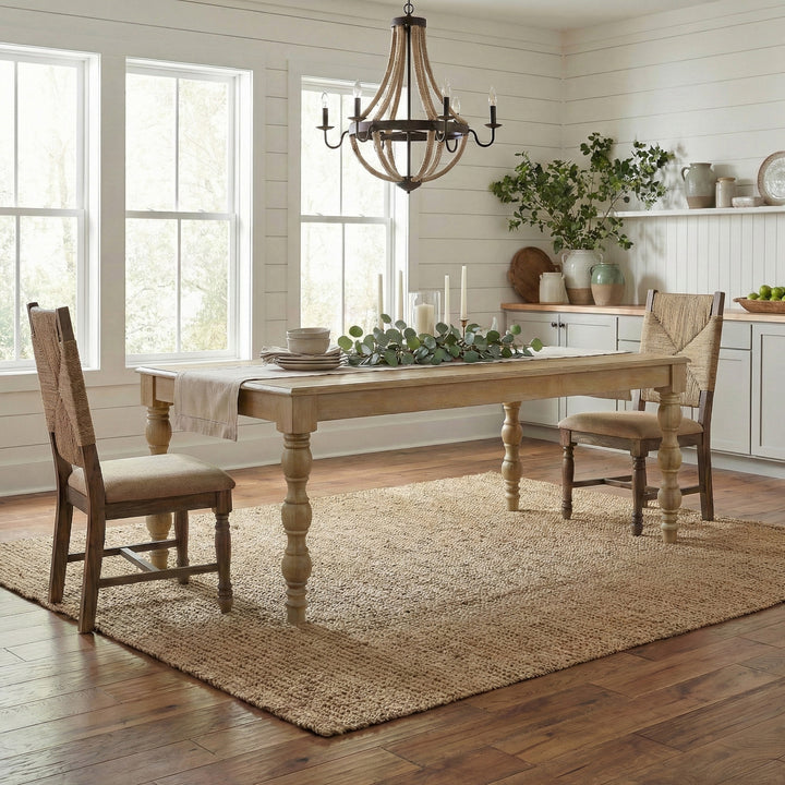 French Country 84" Rectangular Dining Table, Natural-Rustic White