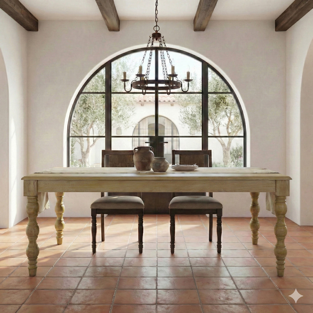French Country 84" Rectangular Dining Table, Natural-Rustic White
