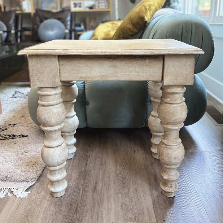 French Country Side Table with Drawer, Natural-Rustic White
