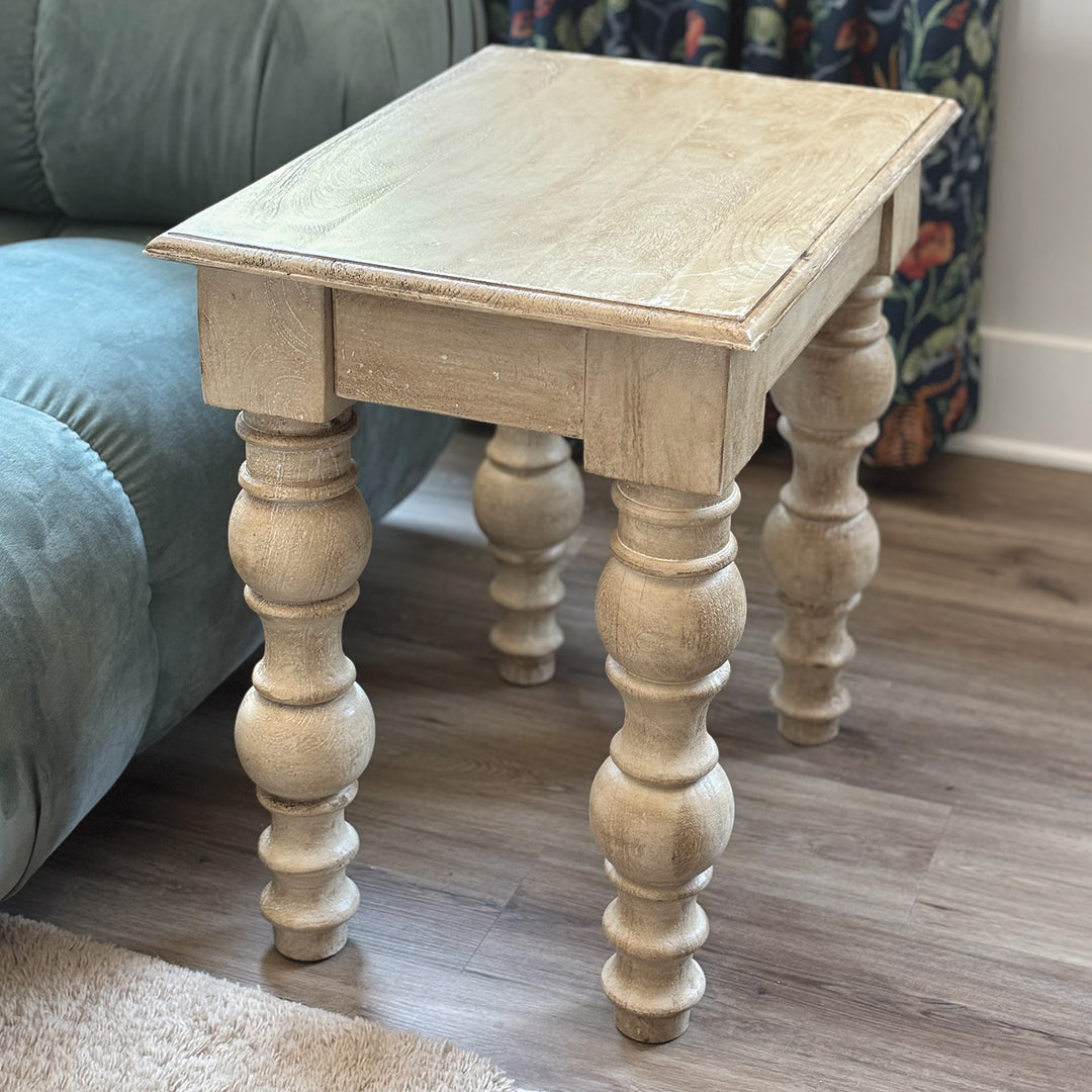 French Country Side Table with Drawer, Natural-Rustic White