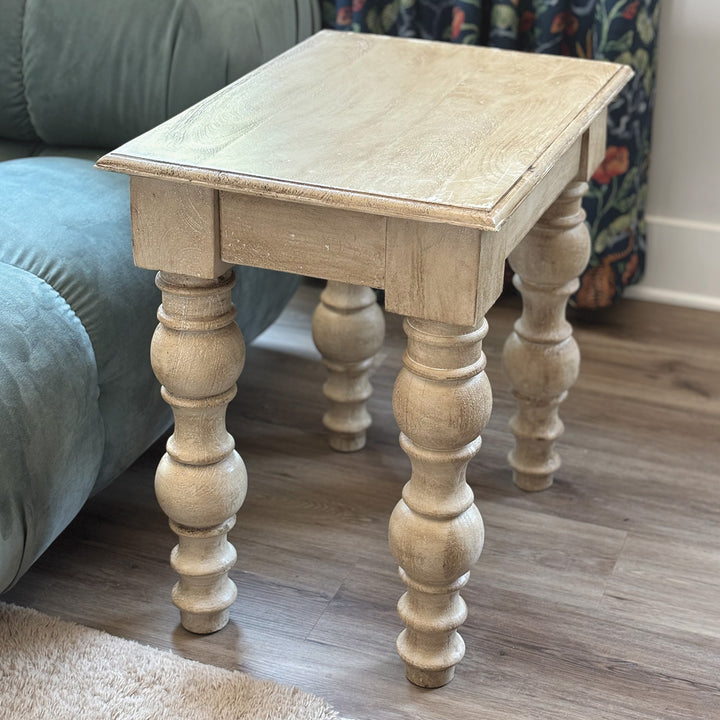French Country Side Table with Drawer, Natural-Rustic White