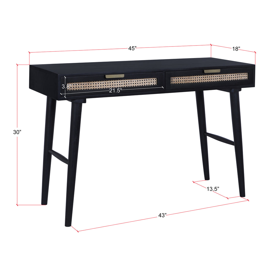 Atlas Cane Mid-Century Desk with Built-in Power, Black