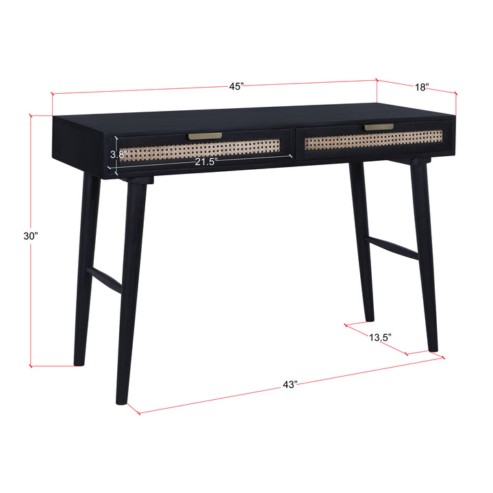 Atlas Cane Mid-Century Desk with Built-in Power, Black