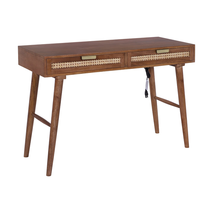 Atlas Cane Mid-Century Desk with Built-in Power, Walnut