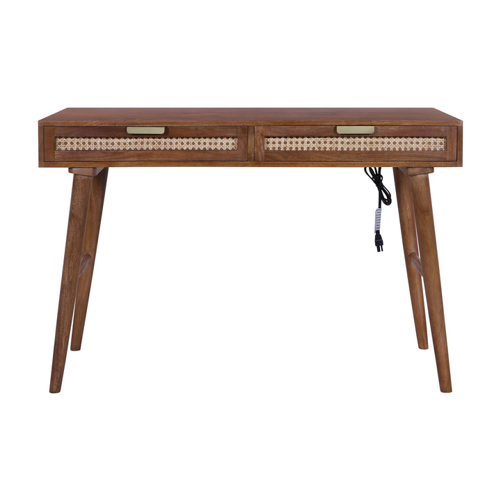 Atlas Cane Mid-Century Desk with Built-in Power, Walnut